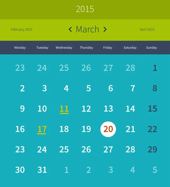 Calendar 2015 March — Stock Vector