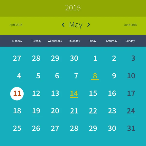 Calendar May 2015 — Stock Vector