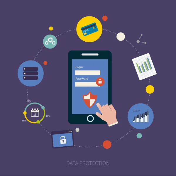 Compras en línea y protección de datos — Vector de stock