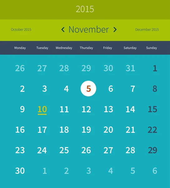 Calendario noviembre 2015 — Archivo Imágenes Vectoriales