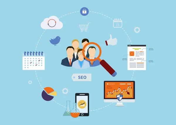 SEO optimalisatie elementen. — Stockvector