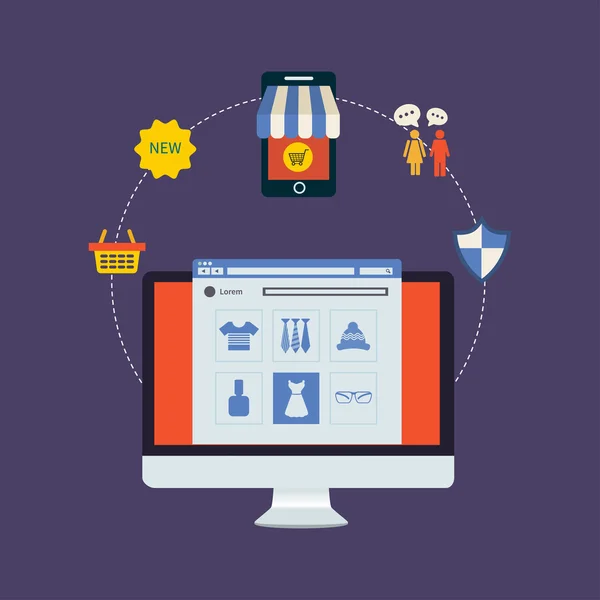 Conjunto de compras online — Vetor de Stock