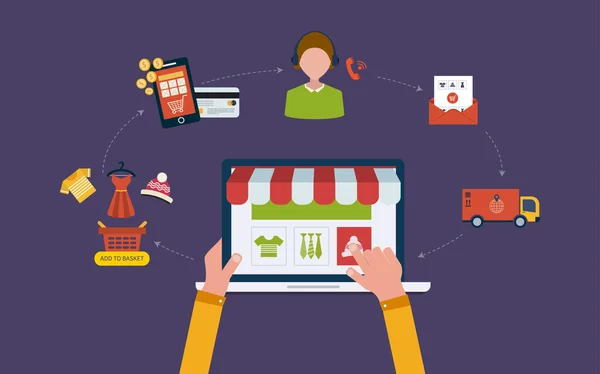 Marketing móvil y tienda online — Vector de stock