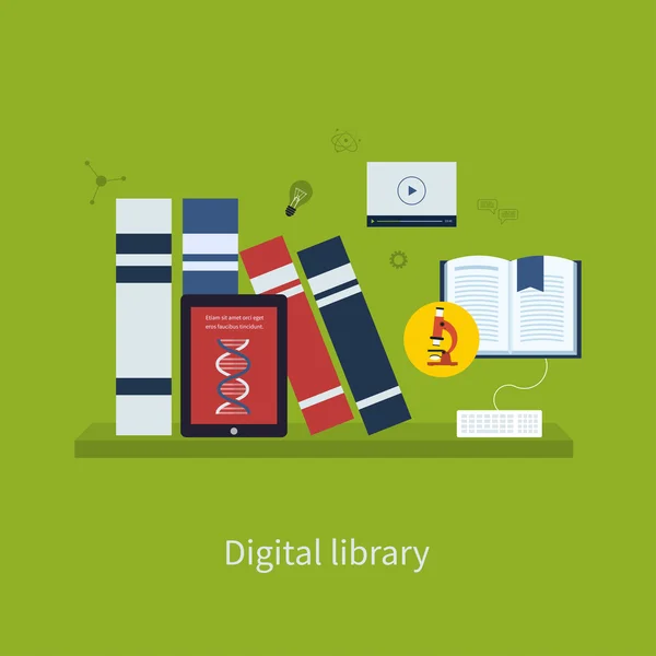 Інтернет-освіта та цифрова бібліотека — стоковий вектор