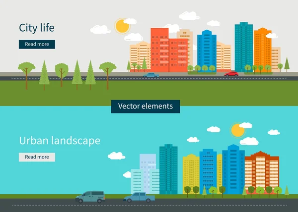 Iconos conjunto de paisaje urbano y la vida de la ciudad — Vector de stock