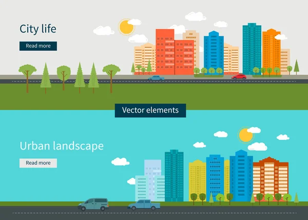 Iconos conjunto de paisaje urbano y la vida de la ciudad — Archivo Imágenes Vectoriales