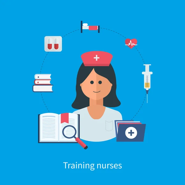 Asistencia médica y formación de enfermeras — Vector de stock