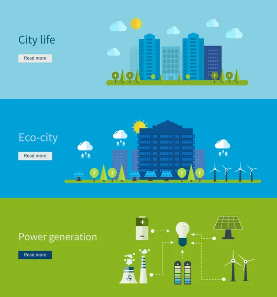 Ecologie, stad leven pictogrammen instellen — Stockvector