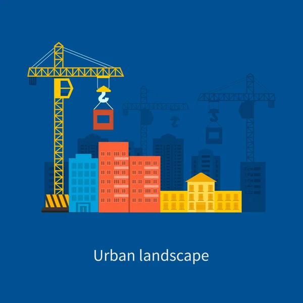 Construcción de edificios y concepto de paisaje urbano — Vector de stock