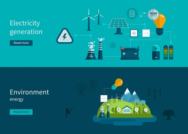 Iconos de ecología, medio ambiente y generación de electricidad — Vector de stock