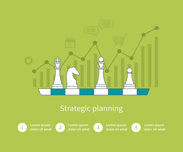 Strategieplanung und erfolgreiche Business-Ikonen — Stockvektor