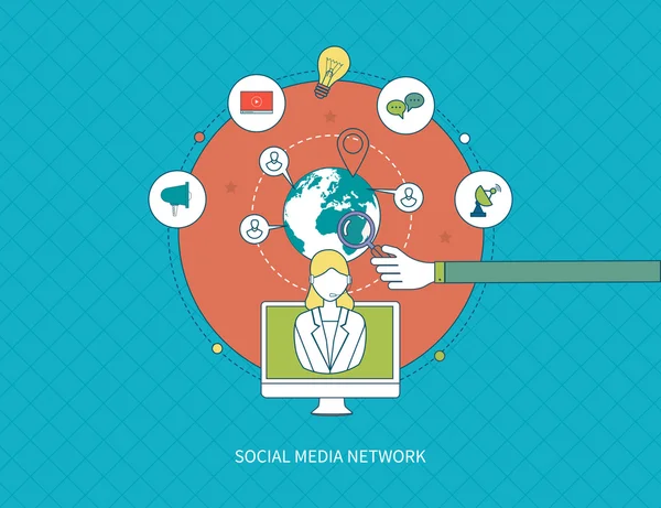 オンラインでのコミュニケーション、教育、社会的なメディア — ストックベクタ