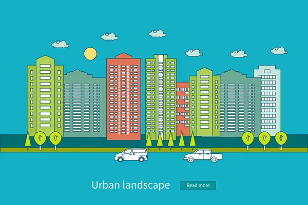 Conjunto de paisaje urbano y vida urbana — Archivo Imágenes Vectoriales