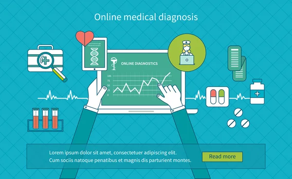 Cuidados de saúde e diagnóstico online — Vetor de Stock