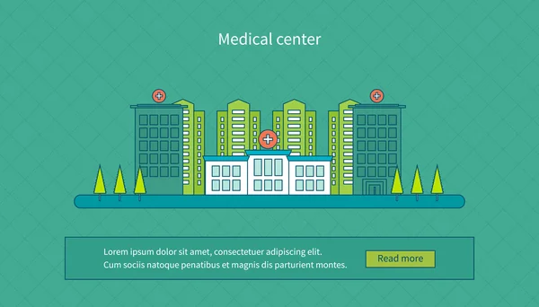 Gezondheidszorg, medisch centrum en stedelijk landschap — Stockvector