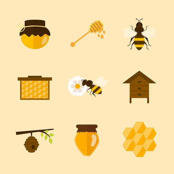 Iconos de miel orgánica — Vector de stock