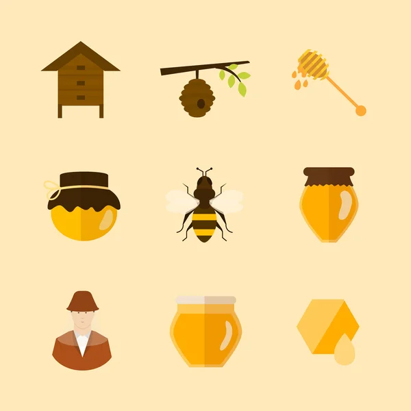 Iconos de miel orgánica — Vector de stock