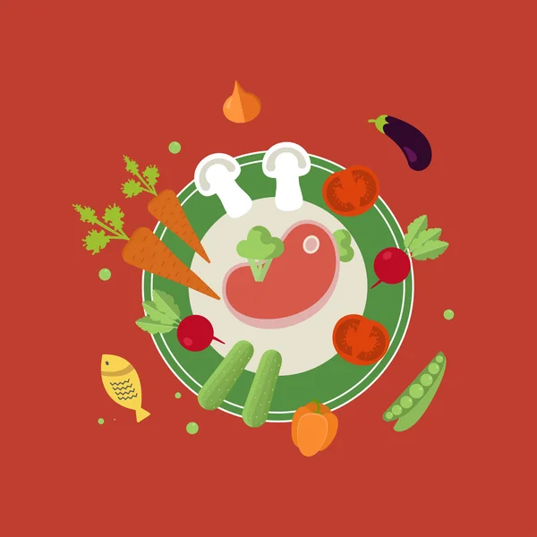 Iconos para cocinar, frutas y verduras — Vector de stock