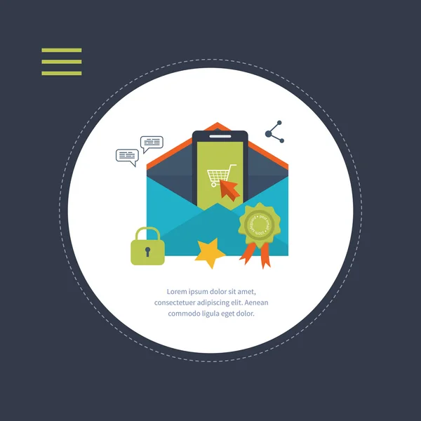 Marketing mobile, livraison et achats en ligne — Image vectorielle