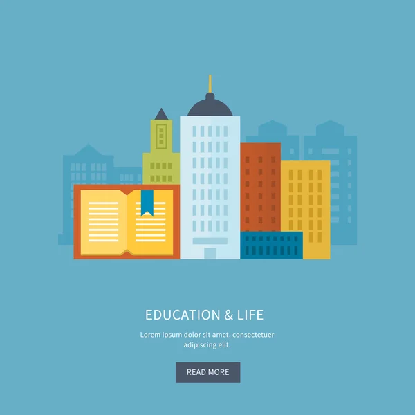 Conjunto de iconos del paisaje urbano y la educación — Vector de stock