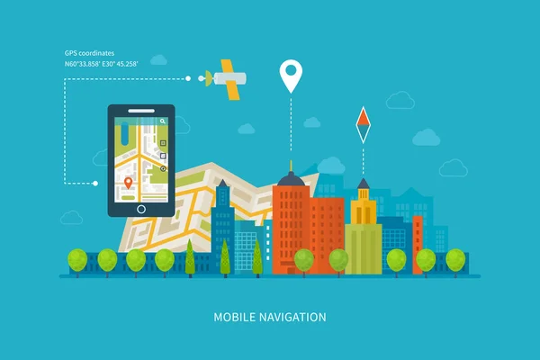 Smart-phone avec navigation mobile — Image vectorielle