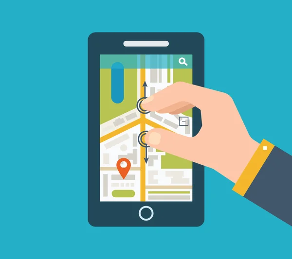 Navegação GPS no telefone móvel com mapa —  Vetores de Stock