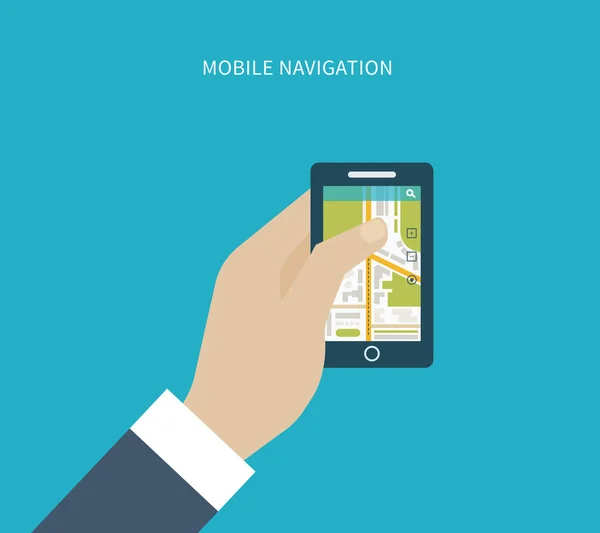 Gps navigation on mobile phone with map — Stock Vector