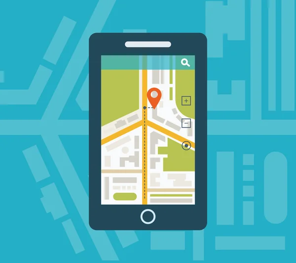 Gps navigation on mobile phone with map — ストックベクタ
