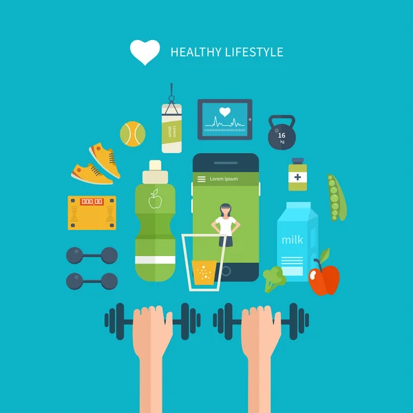 Iconos de estilo de vida saludable, fitness — Vector de stock