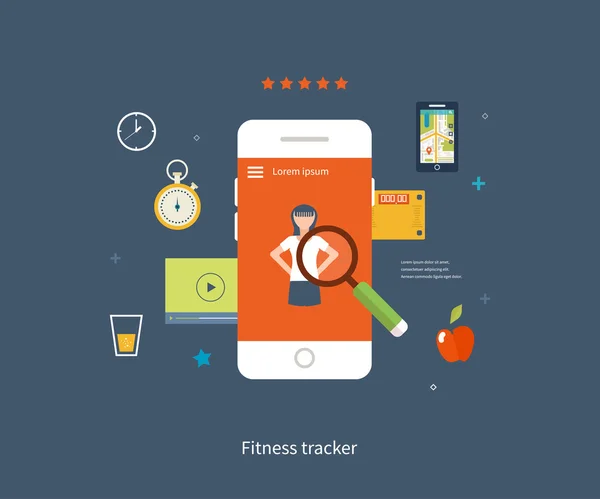 Teléfono móvil - concepto de aplicación de fitness — Vector de stock