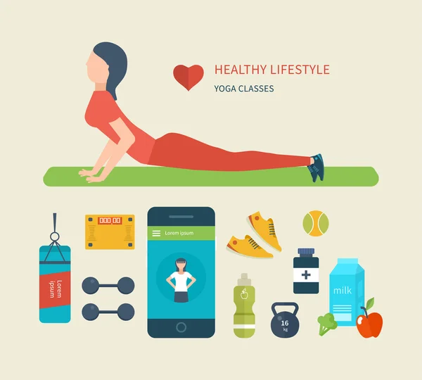 Iconos de estilo de vida saludable, fitness — Vector de stock