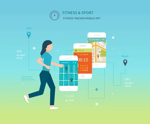 Teléfono móvil - concepto de aplicación de fitness — Vector de stock