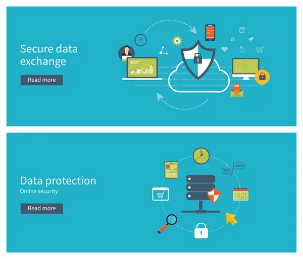 Cryptage des données et échange sécurisé de données . — Image vectorielle