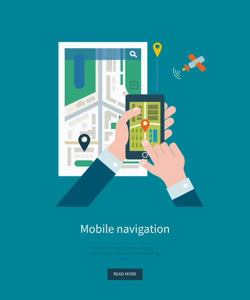 Holding smartphone with mobile navigation — ストックベクタ