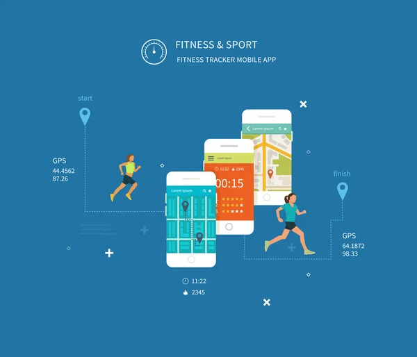 Fitness app on touchscreen — Stok Vektör
