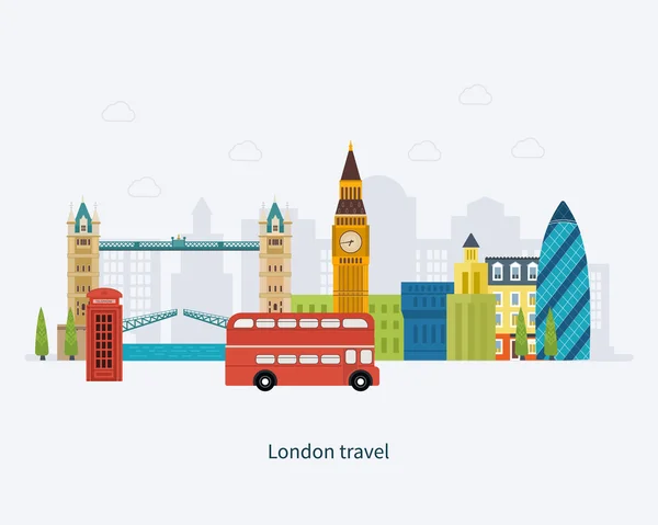 London city with bus and tower house — Stockvector