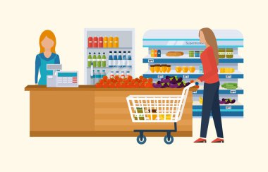 Süpermarket kasiyer ve alıcı ile