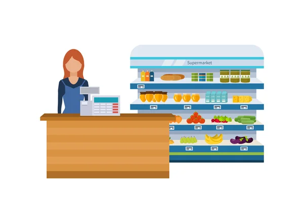 Ilustración interior del supermercado — Vector de stock