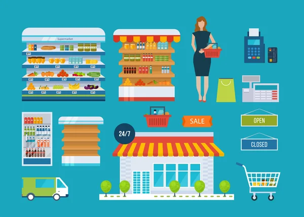 Icônes supermarché magasin — Image vectorielle
