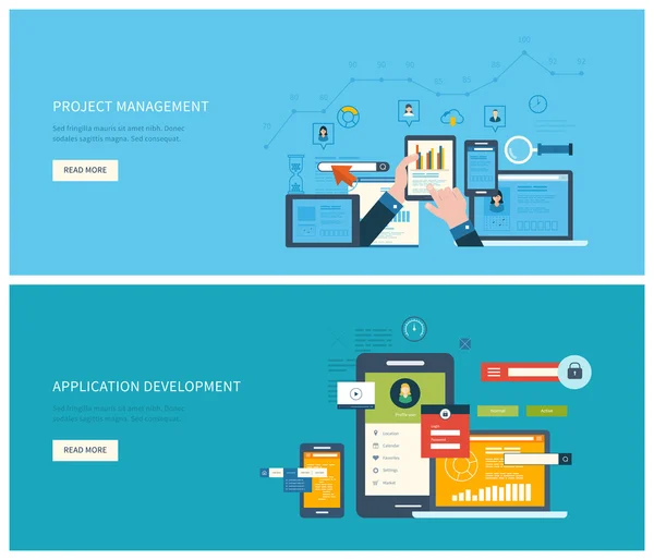 Concepto de gestión de proyectos y desarrollo de aplicaciones — Archivo Imágenes Vectoriales