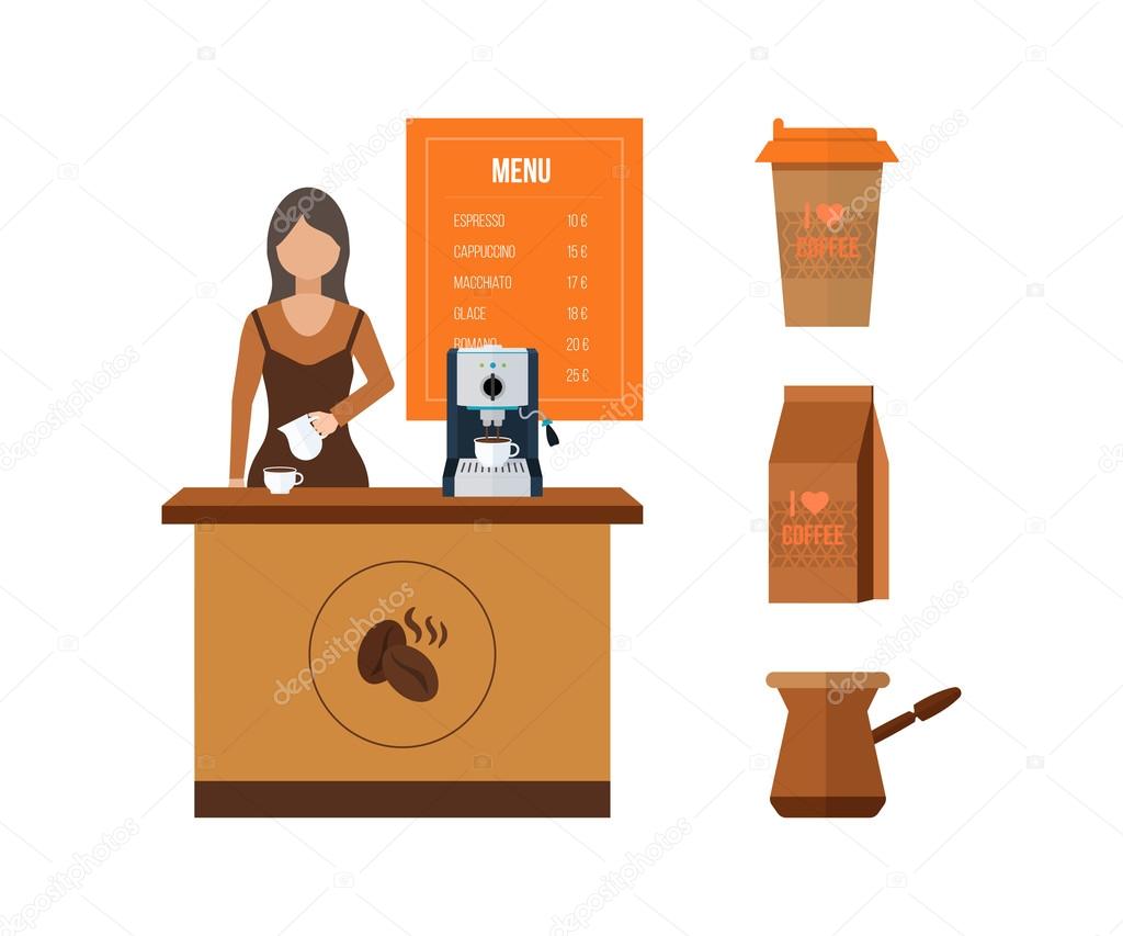 Coffee shop illustration design elements