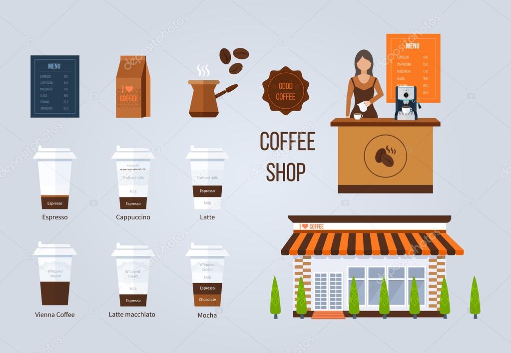 Coffee shop illustration design elements