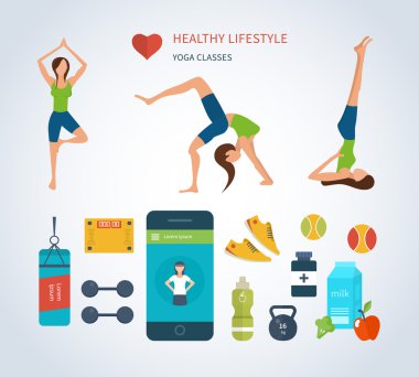 Icons of healthy lifestyle, fitness and physical activity clipart
