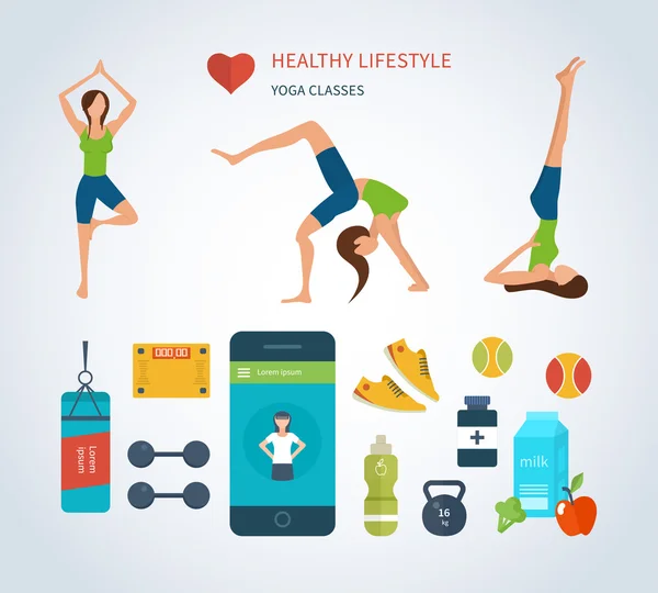 Iconos de estilo de vida saludable, fitness y actividad física — Vector de stock