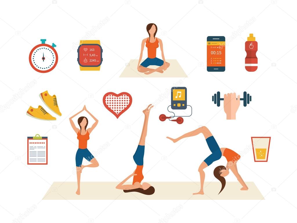 icons of healthy lifestyle, fitness and physical activity.