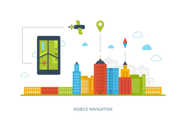 Mobiele navigatie cartoon — Stockvector