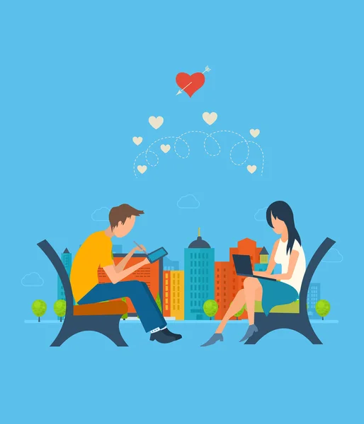 Boy and girl talking on the internet — Stock Vector