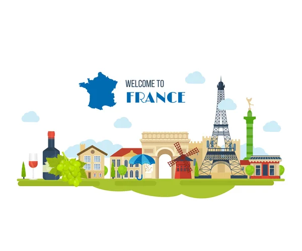 Conjunto de hitos franceses — Vector de stock