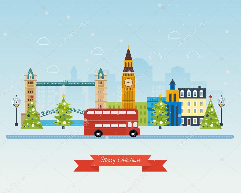 Cute invitation card with winter city