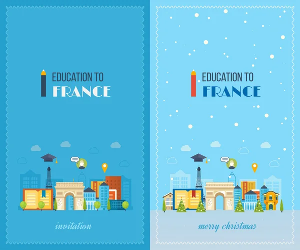 Educación a Francia. Linda tarjeta de invitación — Vector de stock